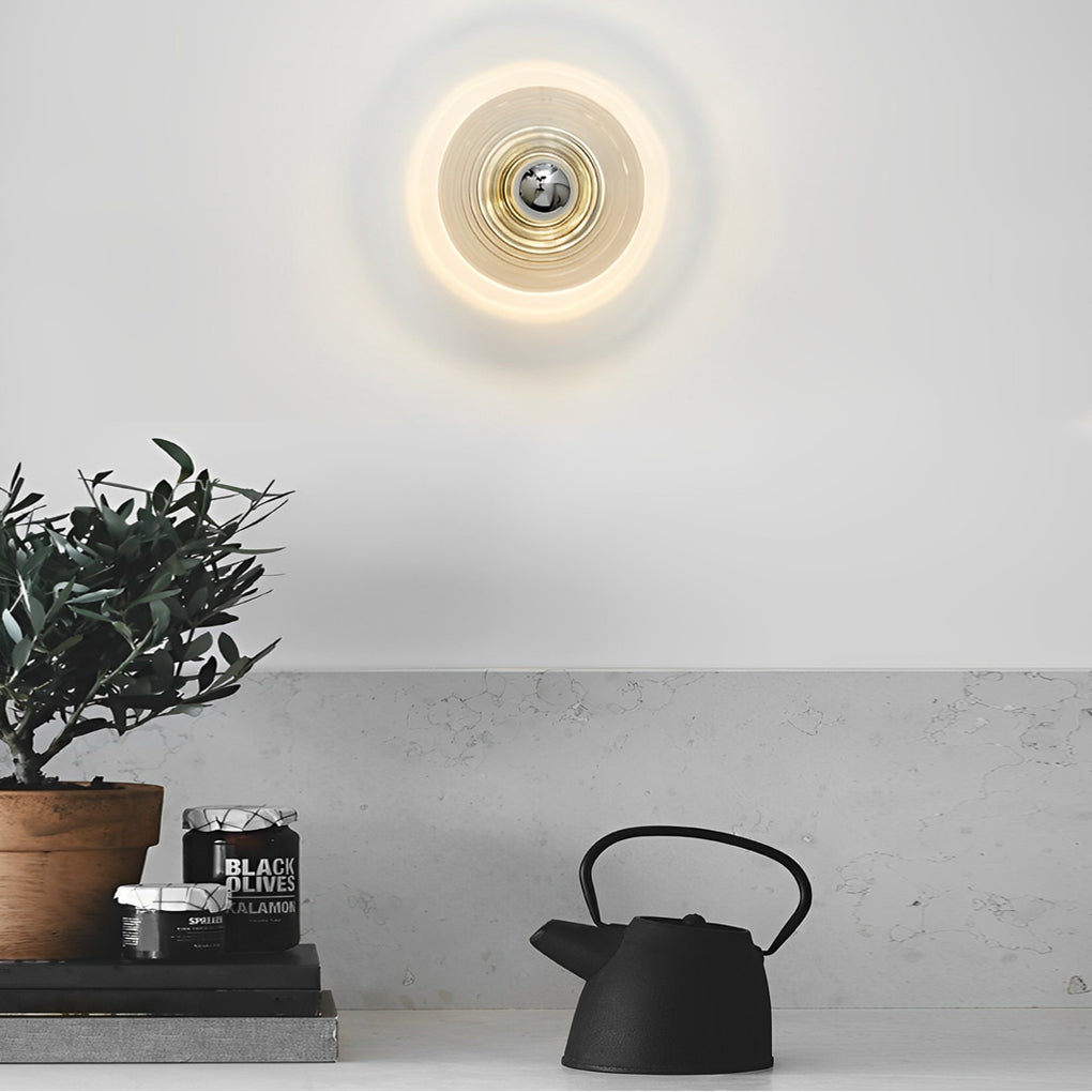 WINTHROP STRIPE GLASS WALL SCONCE WITH IRON ACCENTS