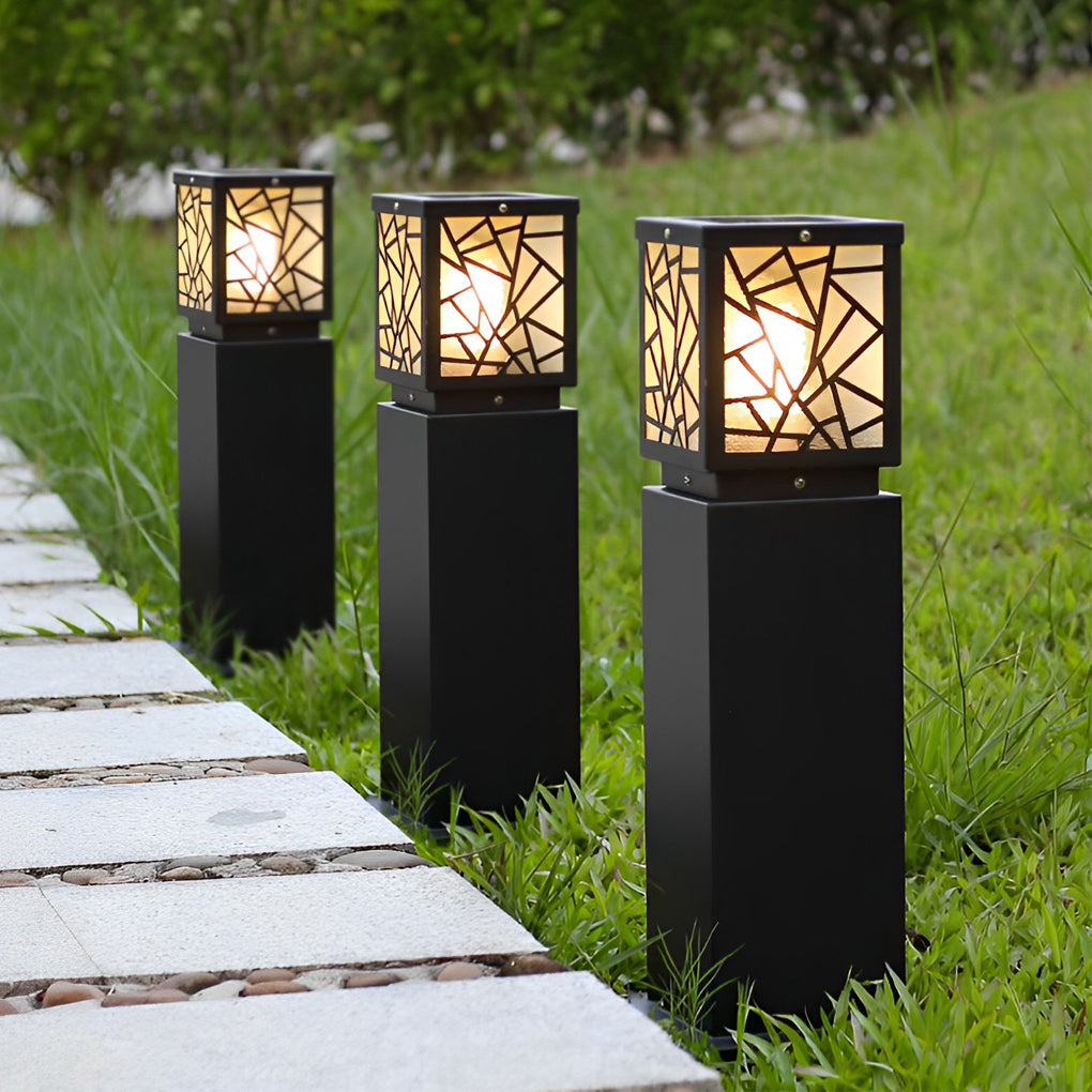WINDSOR SOLAR GLOW PATHWAY LANTERNS - BLACK WATER-RESISTANT OUTDOOR BOLLARD LIGHTING