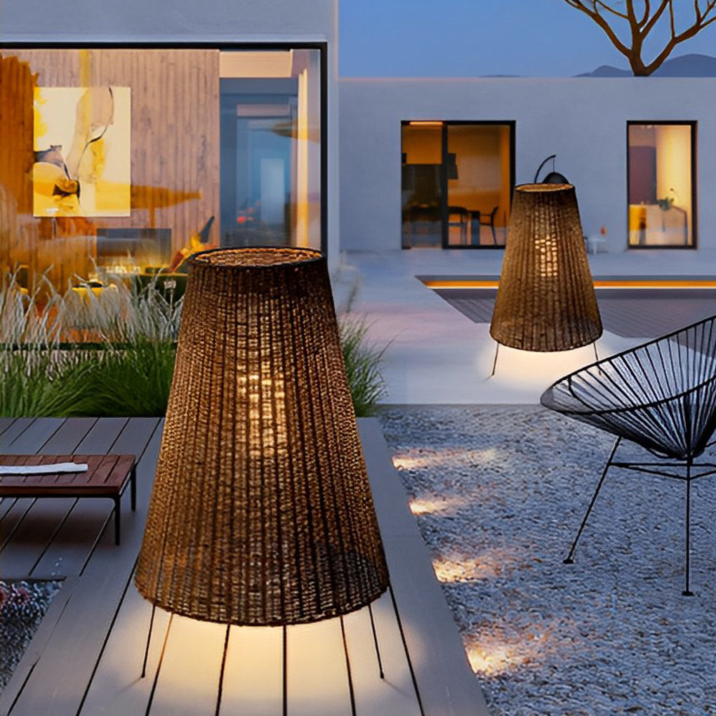 WINTERBOURNE RATTAN-ENCLOSED TRIPOD OUTDOOR LIGHTING LANTERN