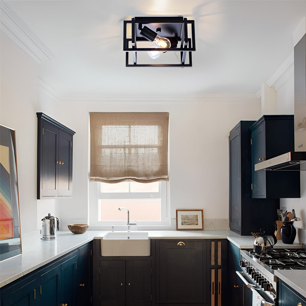 WINTHROP SQUARE IRON FLUSH MOUNT LANTERN