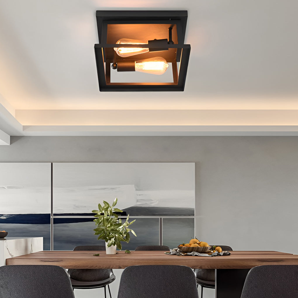 BRADSHAW SQUARE IRON FLUSH MOUNT CEILING LANTERN