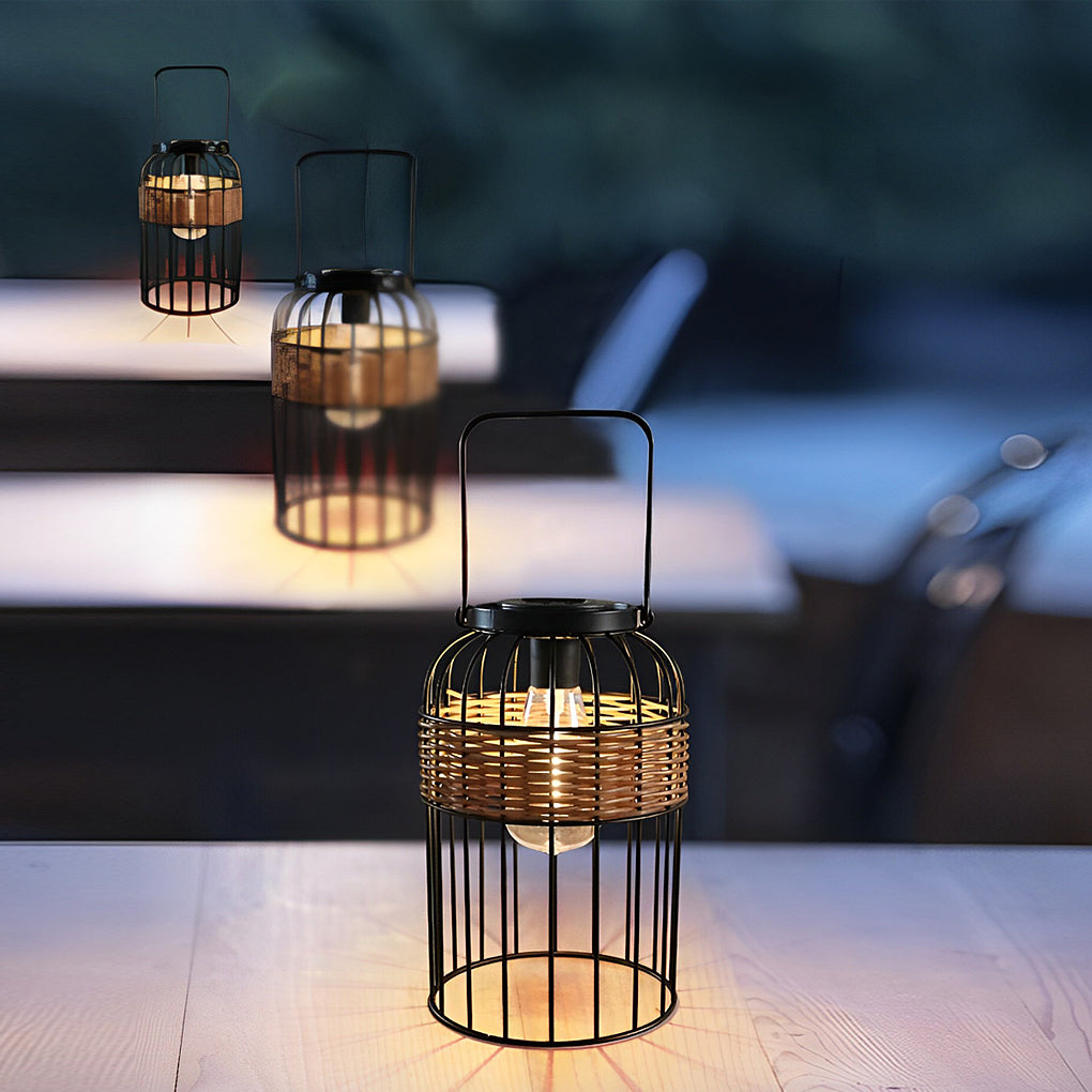 WINTERBOURNE WICKER SOLAR LANTERN WITH WATER-RESISTANT DESIGN