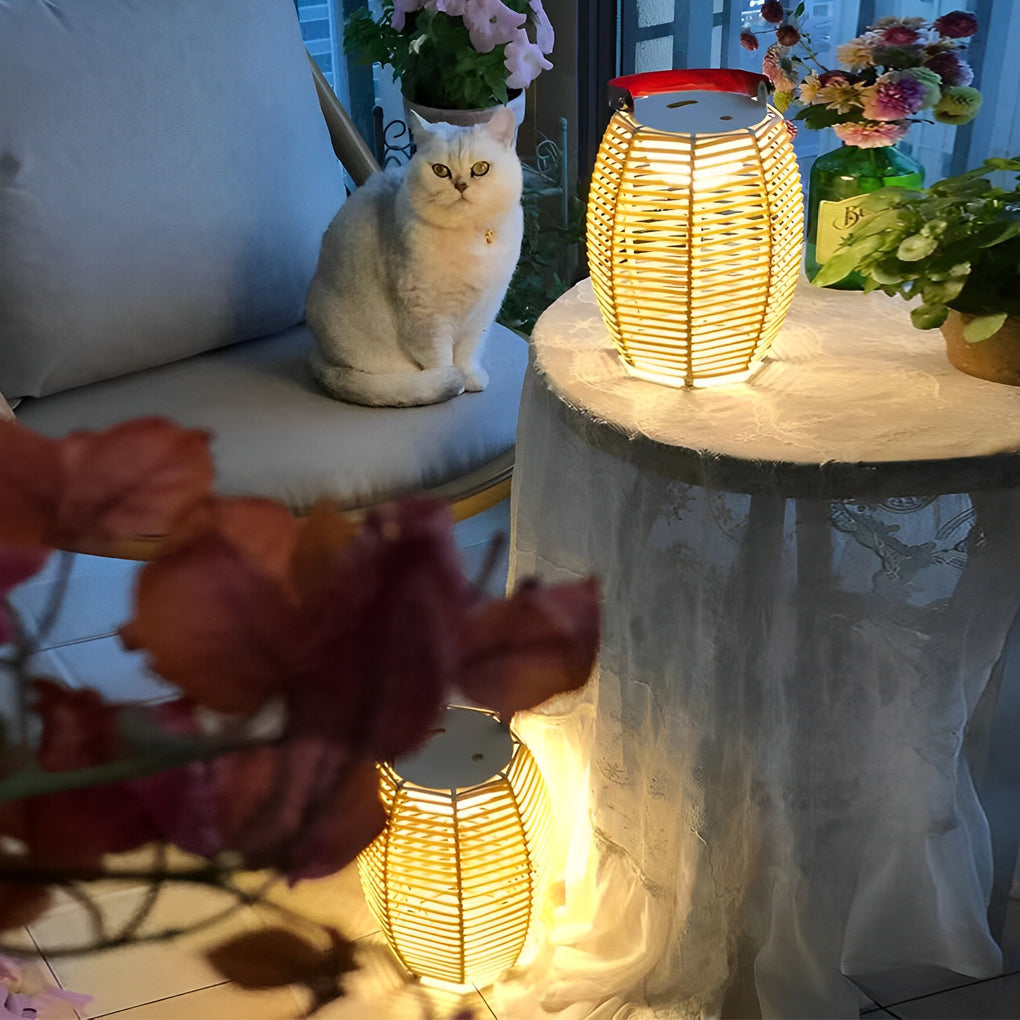 WINDSOR RATTAN SOLAR FLOOR LANTERN - WATER-RESISTANT LED OUTDOOR ILLUMINATION