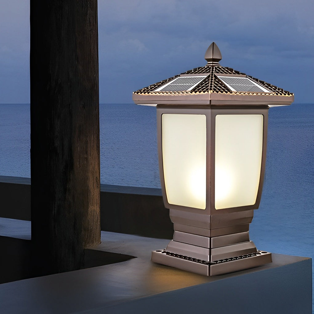 THORNBURY SOLAR-POWERED GLAZED ALUMINUM FENCE POST LANTERNS