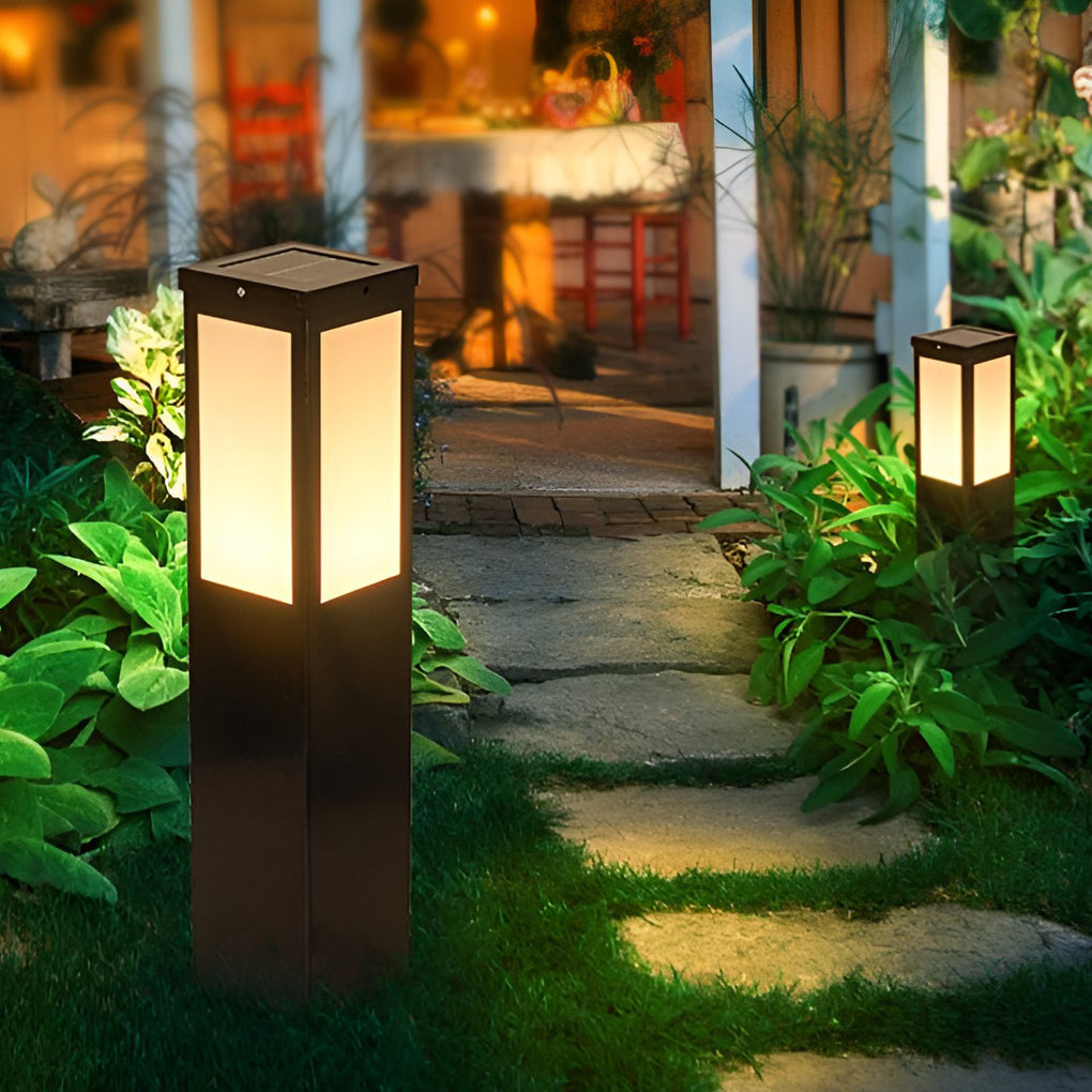 WINDSOR SOLAR SQUARE BOLLARD LIGHTS WITH REMOTE CONTROL, WATER-RESISTANT OUTDOOR ILLUMINATION