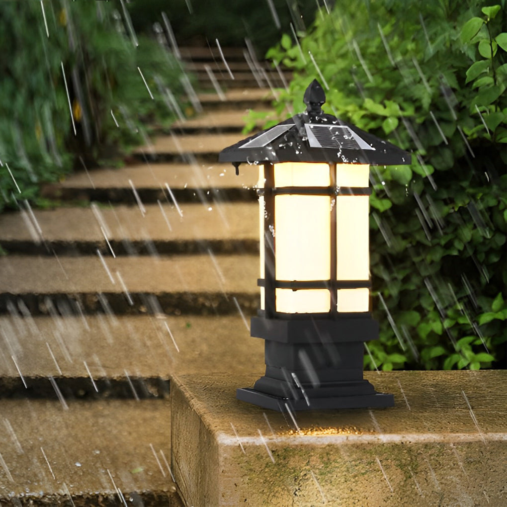 WINTHORPE RUSTIC SOLAR POST LANTERNS WITH REMOTE DIMMING