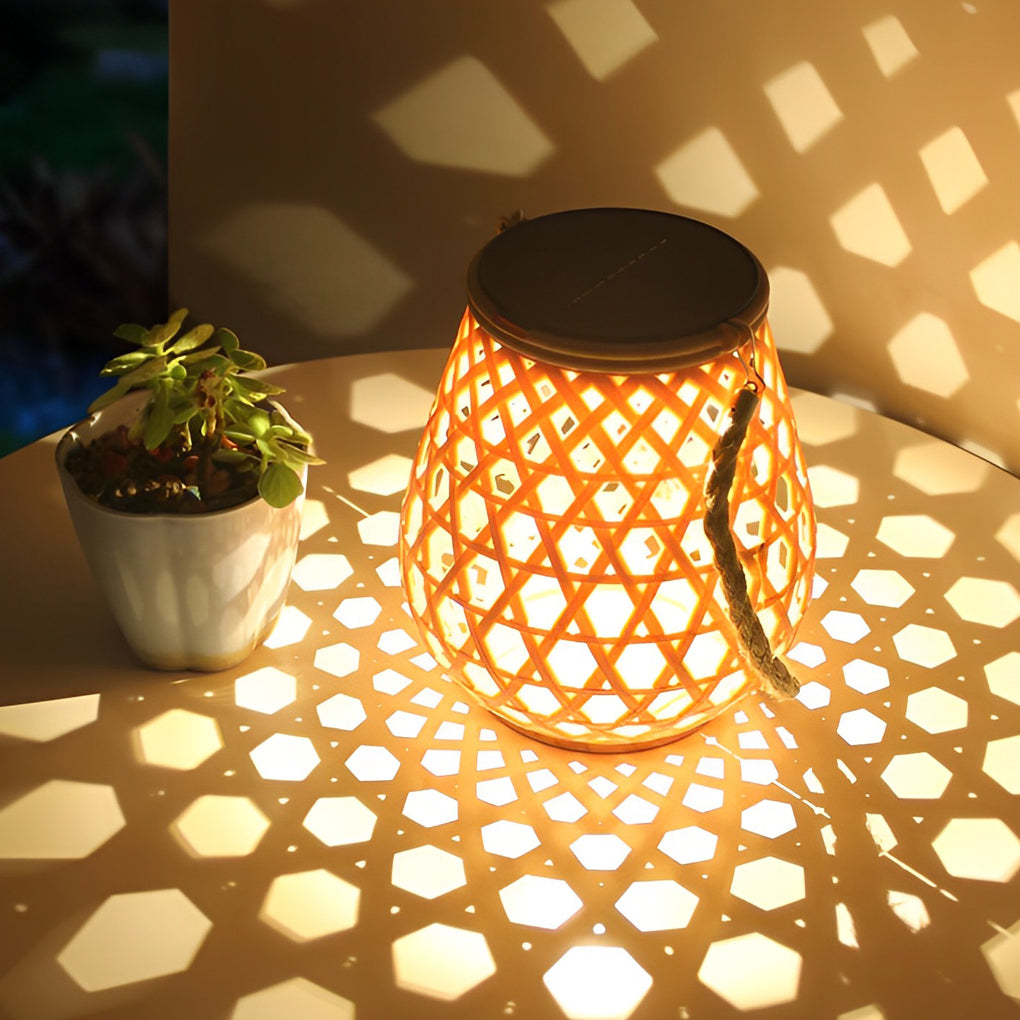 WINDSOR WOVEN BAMBOO SOLAR LANTERN WITH USB CHARGING
