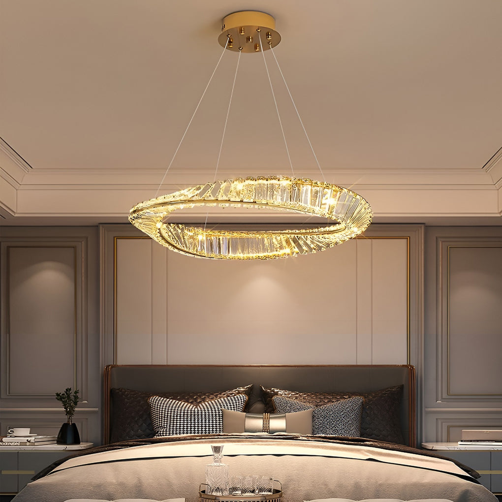 WINTHORPE CRYSTAL RING CHANDELIER WITH VARIABLE BRIGHTNESS
