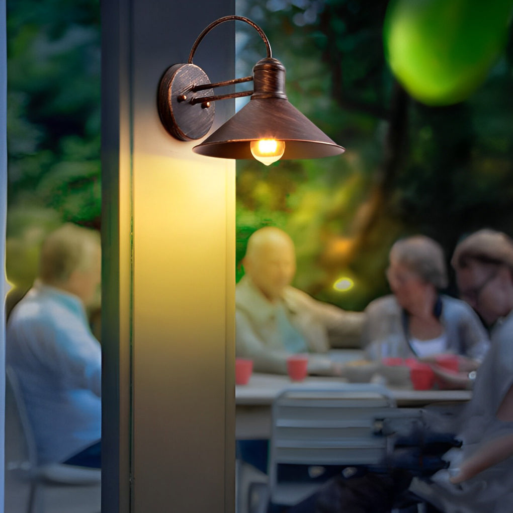WINDSOR CONE IRON OUTDOOR WALL LIGHTING - VINTAGE INDUSTRIAL WATERPROOF DESIGN