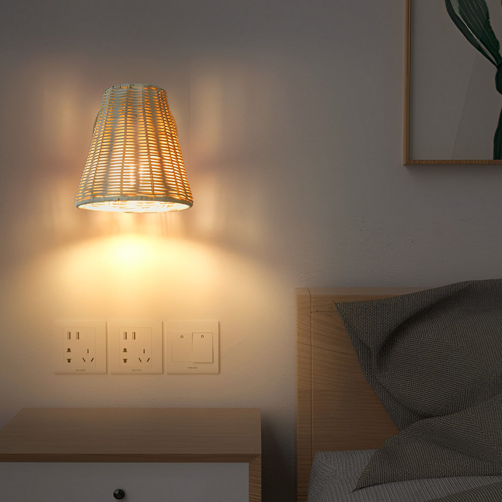 WINTERBOURNE HAND-WOVEN RATTAN WALL SCONCE WITH 360° ROTATION