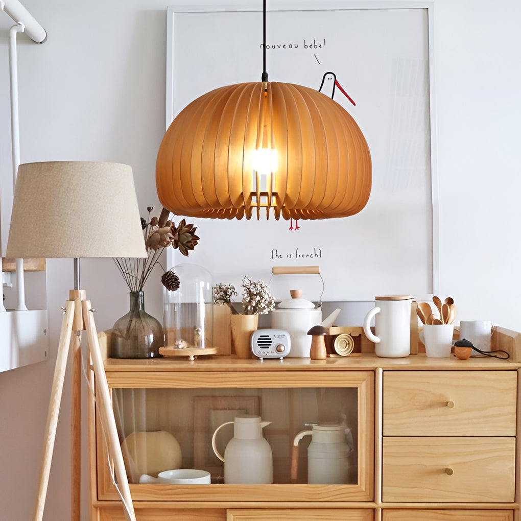 WINTERBOURNE WOODEN PUMPKIN PENDANT LUMINAIRE