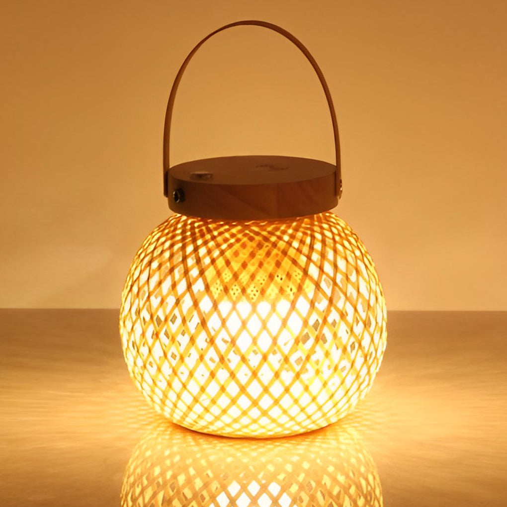 WINTHORPE HANDWOVEN BAMBOO TABLE LANTERN WITH CARRYING HANDLE