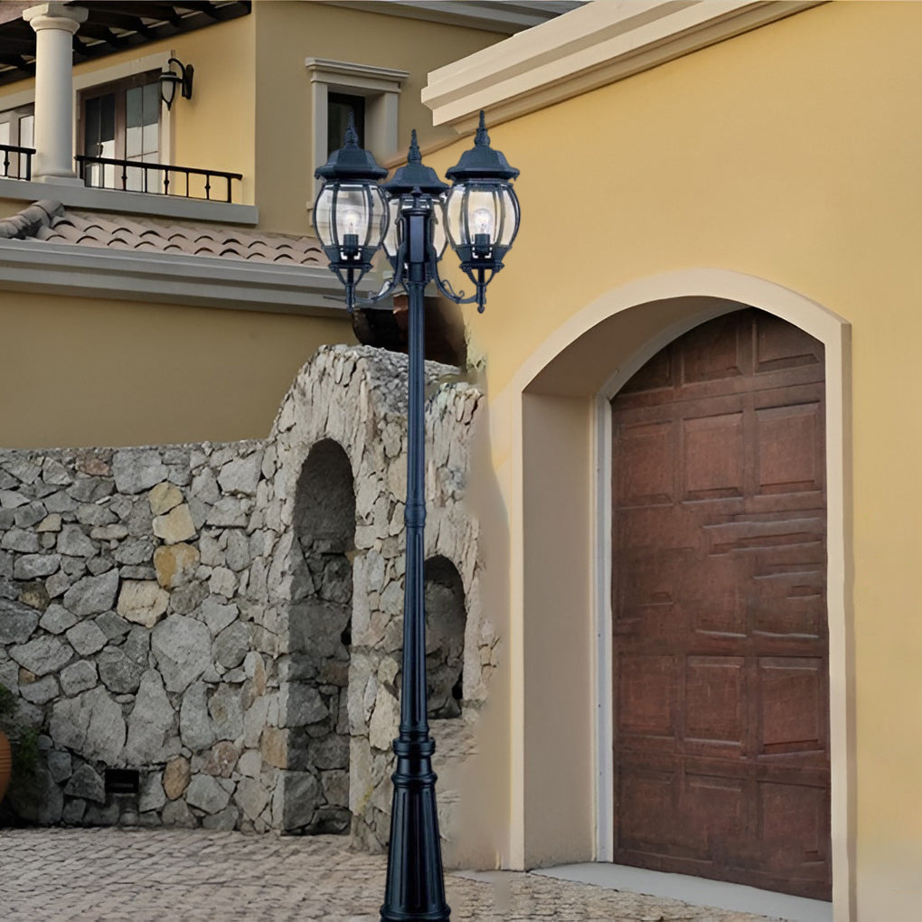 RAVENHALL TRIPLE GLOBE OUTDOOR LANTERN POST