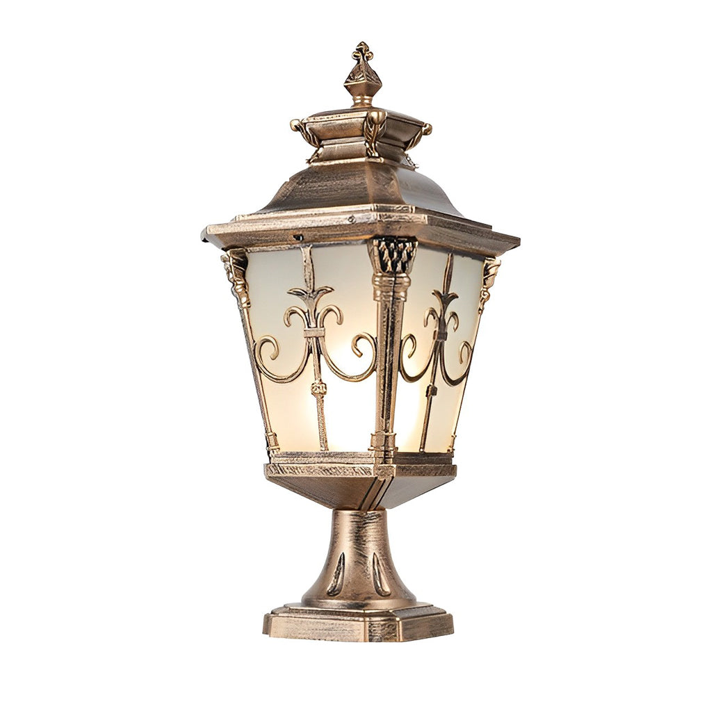 WINDSOR SOLAR GARDEN POST LANTERNS WITH VINTAGE PATTERNED SHADES
