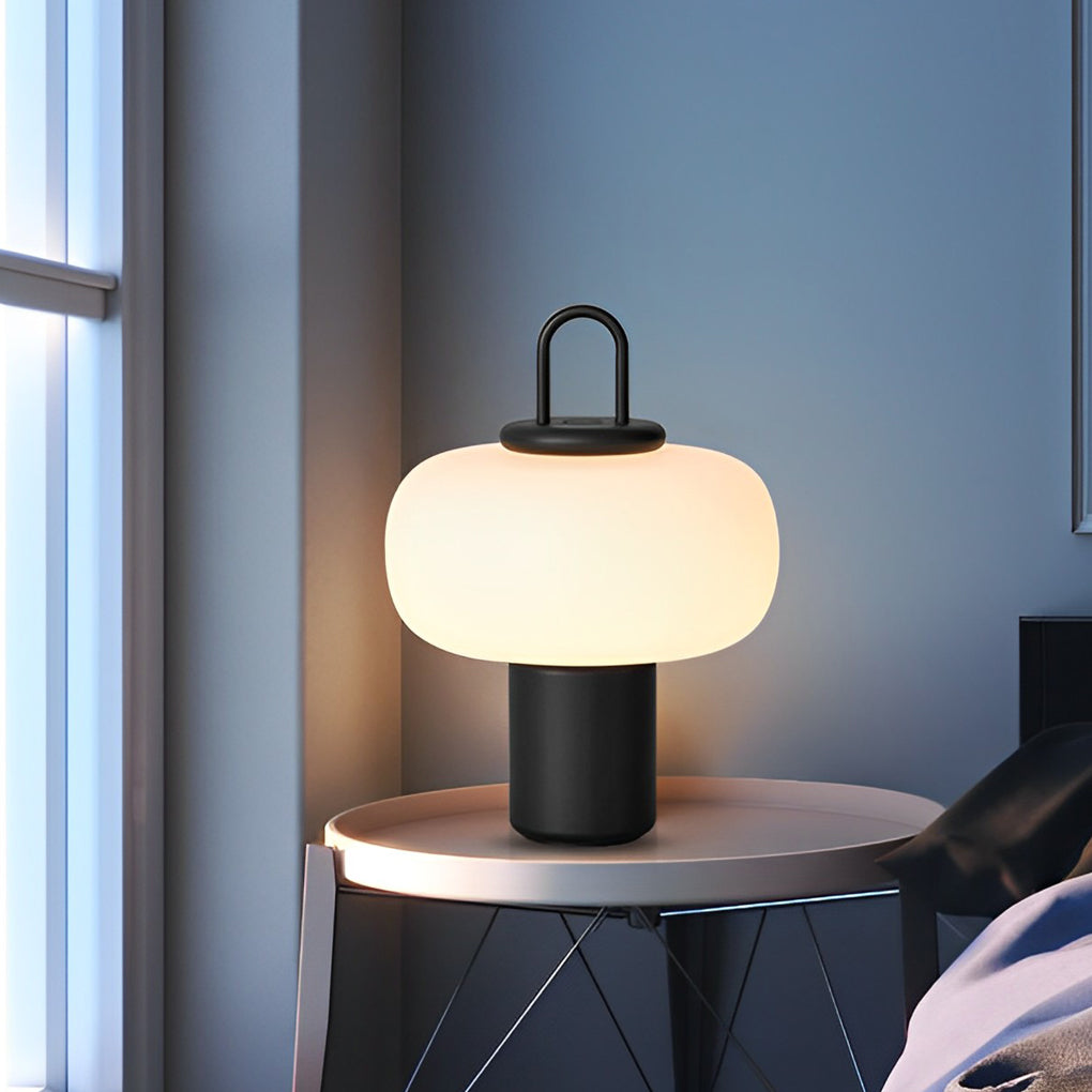 WINTHROP MILK GLASS GLOBE LAMP, PORTABLE LED AMBIENT ILLUMINATION