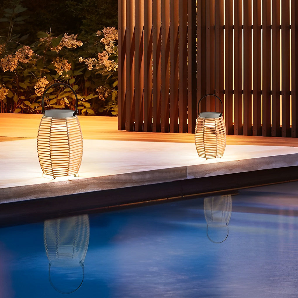 WINDSOR WOVEN SOLAR OUTDOOR LANTERN WITH WATER-RESISTANT DESIGN
