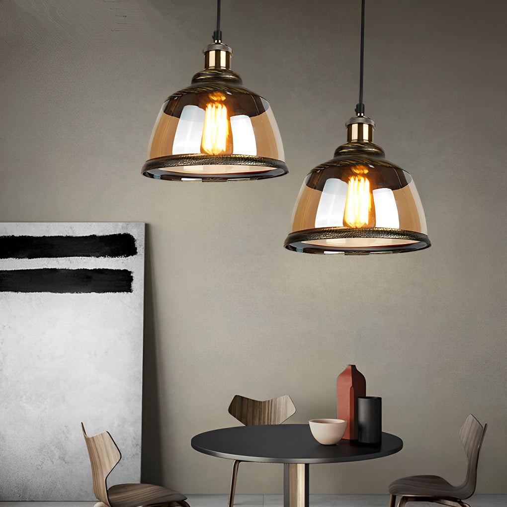 FENWICK GREEN BRONZE GLASS INDUSTRIAL PENDANT CHANDELIER