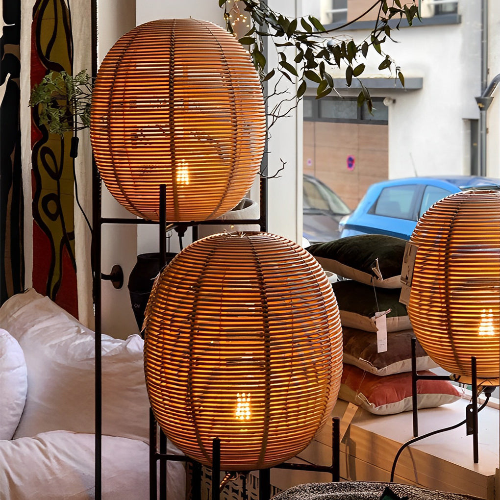 WINCHESTER WOVEN RATTAN AND IRON FLOOR LANTERN