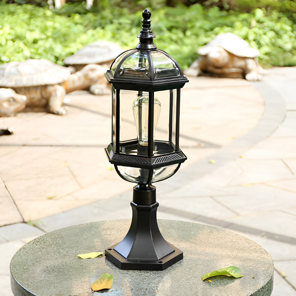 BLACKTHORN VINTAGE OUTDOOR LANTERN, WATER-RESISTANT METAL AND GLASS FENCE ILLUMINATION