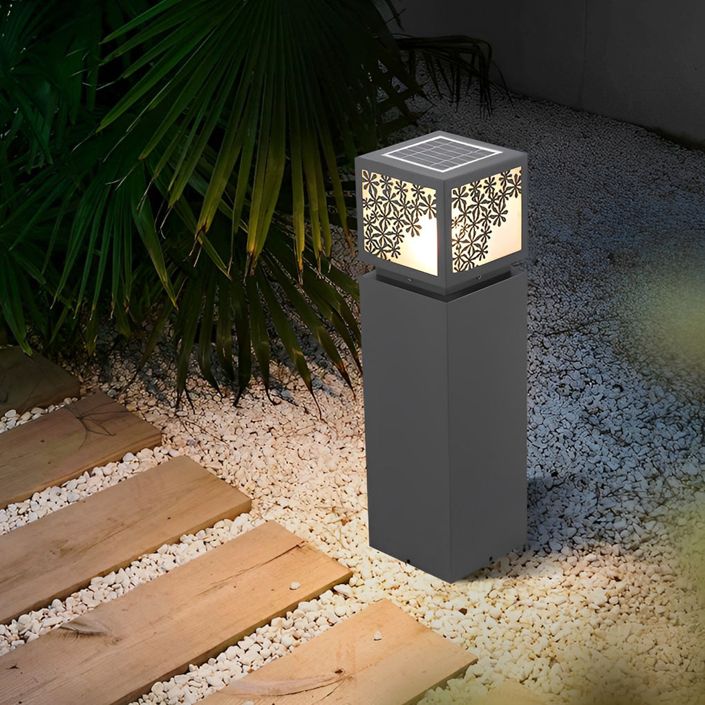 WINTERTHORPE SOLAR-POWERED SNOWFLAKE BOLLARD LANTERN, MODERN OUTDOOR WATER-RESISTANT GARDEN LIGHT