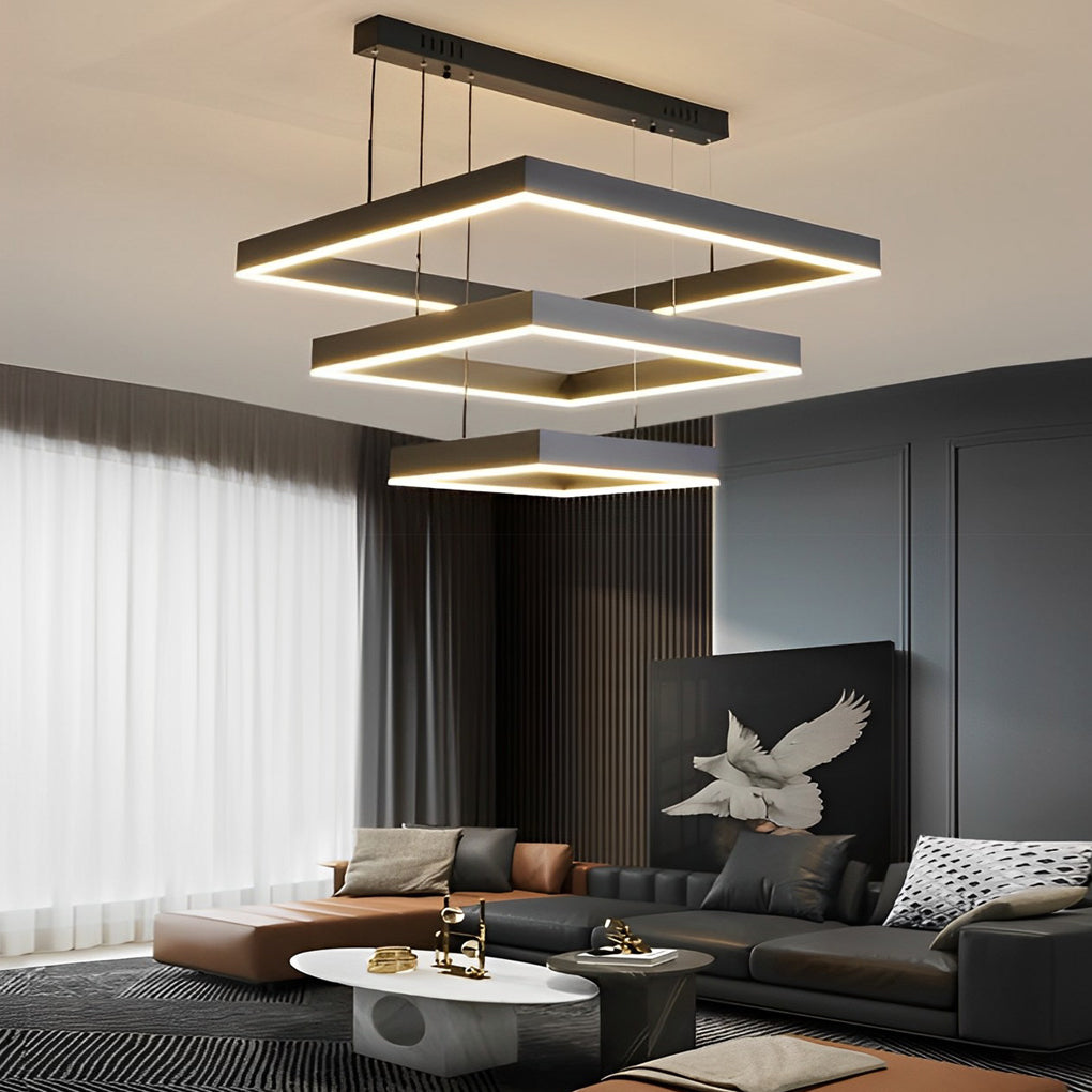 WINTHROP TRIO LAYER DIMMABLE LED SQUARE CHANDELIER WITH REMOTE