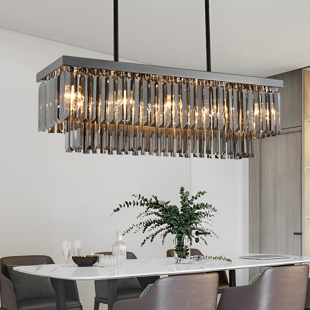 WINTHROP SMOKE GRAY RECTANGULAR CRYSTAL CHANDELIER WITH 3-LEVEL DIMMING