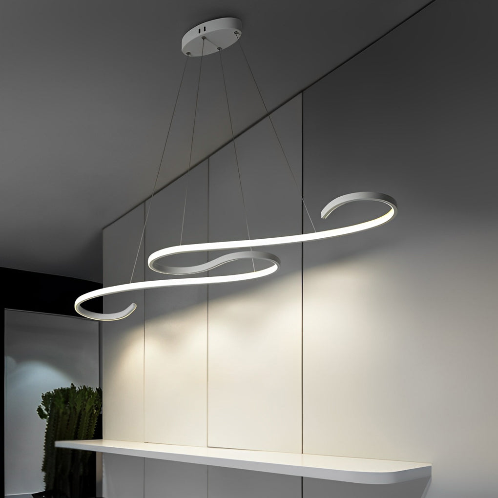 1. "HARTLEY WAVING SILHOUETTE LED CHANDELIER"  
   - Features fluid, undulating lines that create a dynamic visual effect with stepless dimming functionality.

2. "WINCHESTER FLUID FORM LED LIGHTING"  
   - Showcases a minimalist design with gracefully cu