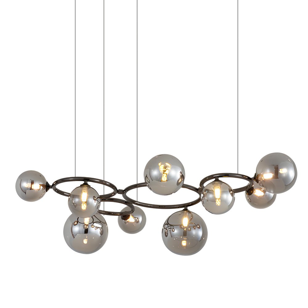 WILLOUGHBY SPHERE 5-BULB DIMMABLE CHANDELIER"  
2. "FENWICK TRIO-LEVEL GLASS ORB LIGHTING FIXTURE"  
3. "CHARLESTON 9-BULB CONTEMPORARY GLASS PENDANT"  
4. "HASTINGS CIRCULAR 7-LIGHT GLASS CHANDELIER"  
5. "BRIDGEMAN ROUNDEL DIMMABLE CHANDELIER WITH GLASS