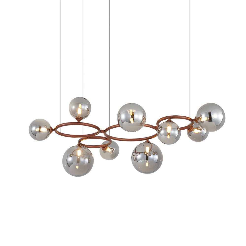 WILLOUGHBY SPHERE 5-BULB DIMMABLE CHANDELIER"  
2. "FENWICK TRIO-LEVEL GLASS ORB LIGHTING FIXTURE"  
3. "CHARLESTON 9-BULB CONTEMPORARY GLASS PENDANT"  
4. "HASTINGS CIRCULAR 7-LIGHT GLASS CHANDELIER"  
5. "BRIDGEMAN ROUNDEL DIMMABLE CHANDELIER WITH GLASS