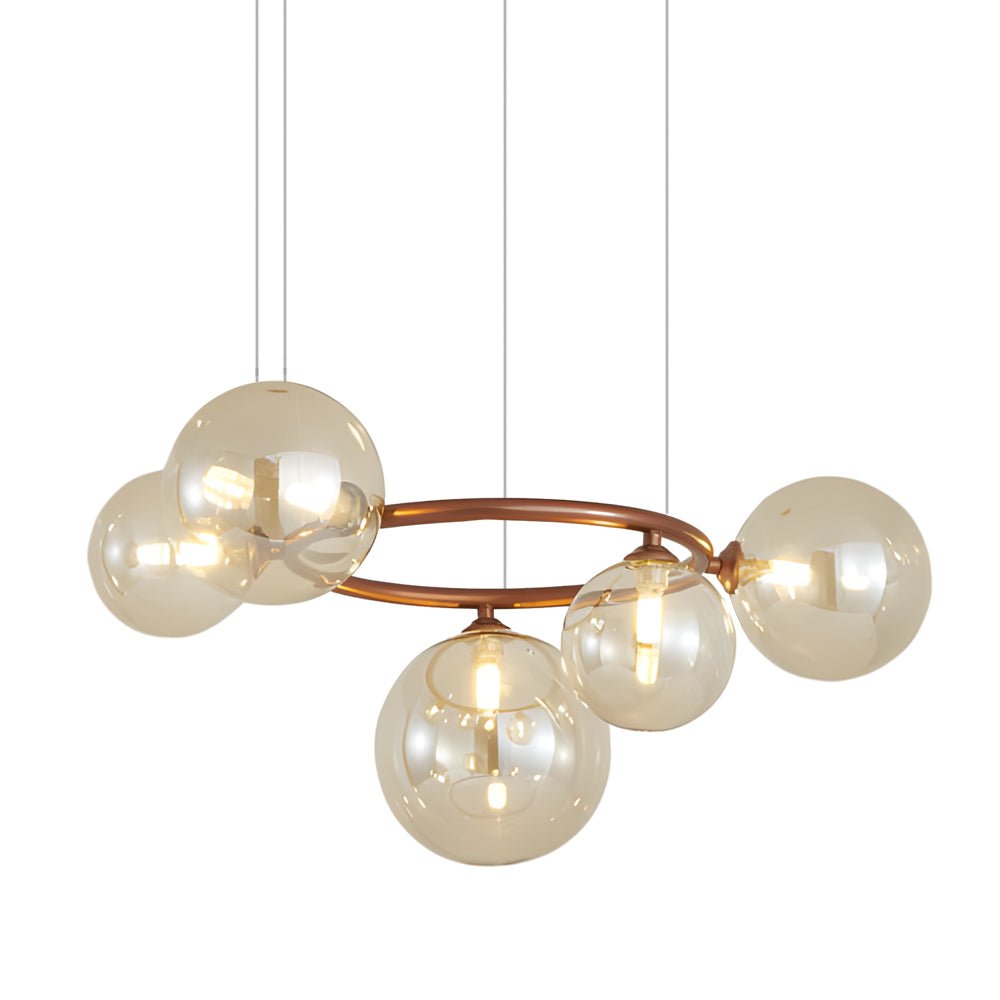 WILLOUGHBY SPHERE 5-BULB DIMMABLE CHANDELIER"  
2. "FENWICK TRIO-LEVEL GLASS ORB LIGHTING FIXTURE"  
3. "CHARLESTON 9-BULB CONTEMPORARY GLASS PENDANT"  
4. "HASTINGS CIRCULAR 7-LIGHT GLASS CHANDELIER"  
5. "BRIDGEMAN ROUNDEL DIMMABLE CHANDELIER WITH GLASS