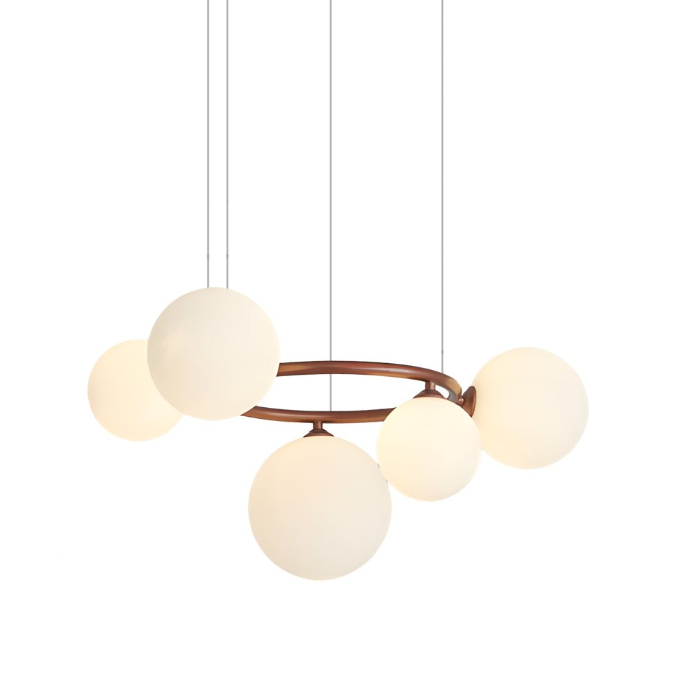 WILLOUGHBY SPHERE 5-BULB DIMMABLE CHANDELIER"  
2. "FENWICK TRIO-LEVEL GLASS ORB LIGHTING FIXTURE"  
3. "CHARLESTON 9-BULB CONTEMPORARY GLASS PENDANT"  
4. "HASTINGS CIRCULAR 7-LIGHT GLASS CHANDELIER"  
5. "BRIDGEMAN ROUNDEL DIMMABLE CHANDELIER WITH GLASS