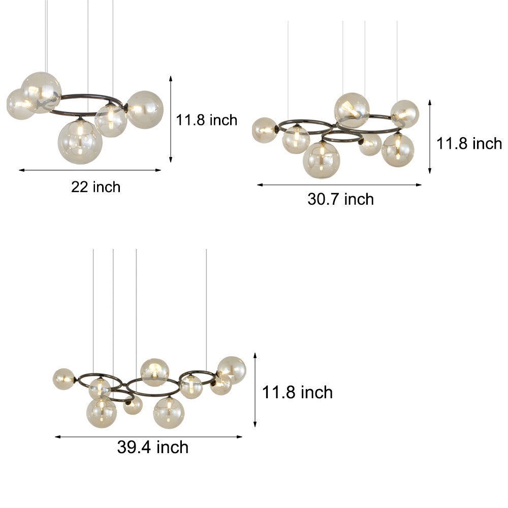 WILLOUGHBY SPHERE 5-BULB DIMMABLE CHANDELIER"  
2. "FENWICK TRIO-LEVEL GLASS ORB LIGHTING FIXTURE"  
3. "CHARLESTON 9-BULB CONTEMPORARY GLASS PENDANT"  
4. "HASTINGS CIRCULAR 7-LIGHT GLASS CHANDELIER"  
5. "BRIDGEMAN ROUNDEL DIMMABLE CHANDELIER WITH GLASS