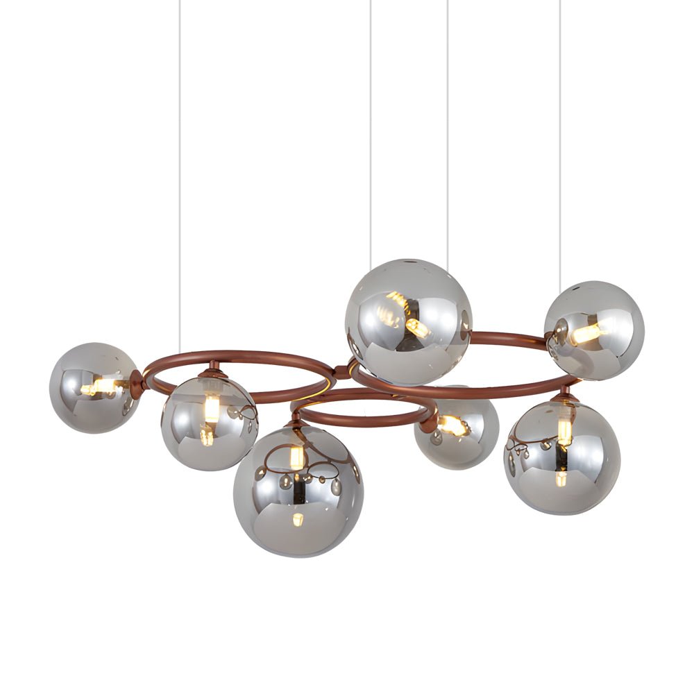 WILLOUGHBY SPHERE 5-BULB DIMMABLE CHANDELIER"  
2. "FENWICK TRIO-LEVEL GLASS ORB LIGHTING FIXTURE"  
3. "CHARLESTON 9-BULB CONTEMPORARY GLASS PENDANT"  
4. "HASTINGS CIRCULAR 7-LIGHT GLASS CHANDELIER"  
5. "BRIDGEMAN ROUNDEL DIMMABLE CHANDELIER WITH GLASS
