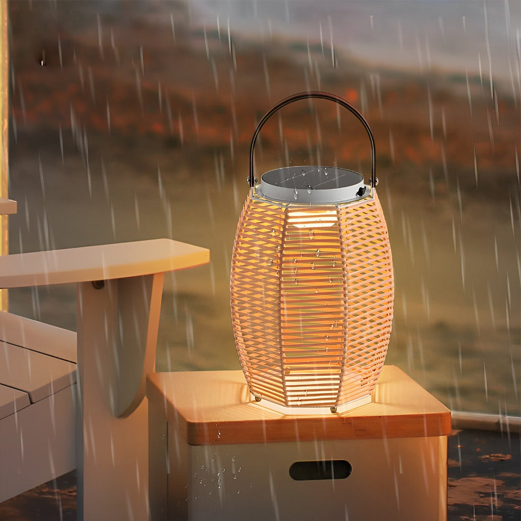 WINDSOR WOVEN SOLAR OUTDOOR LANTERN WITH WATER-RESISTANT DESIGN