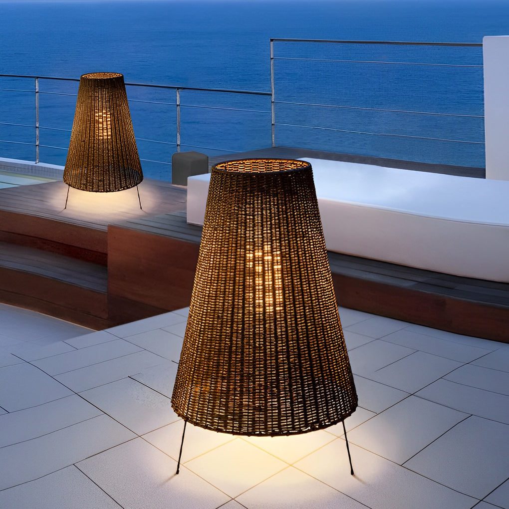 WINTERBOURNE RATTAN-ENCLOSED TRIPOD OUTDOOR LIGHTING LANTERN