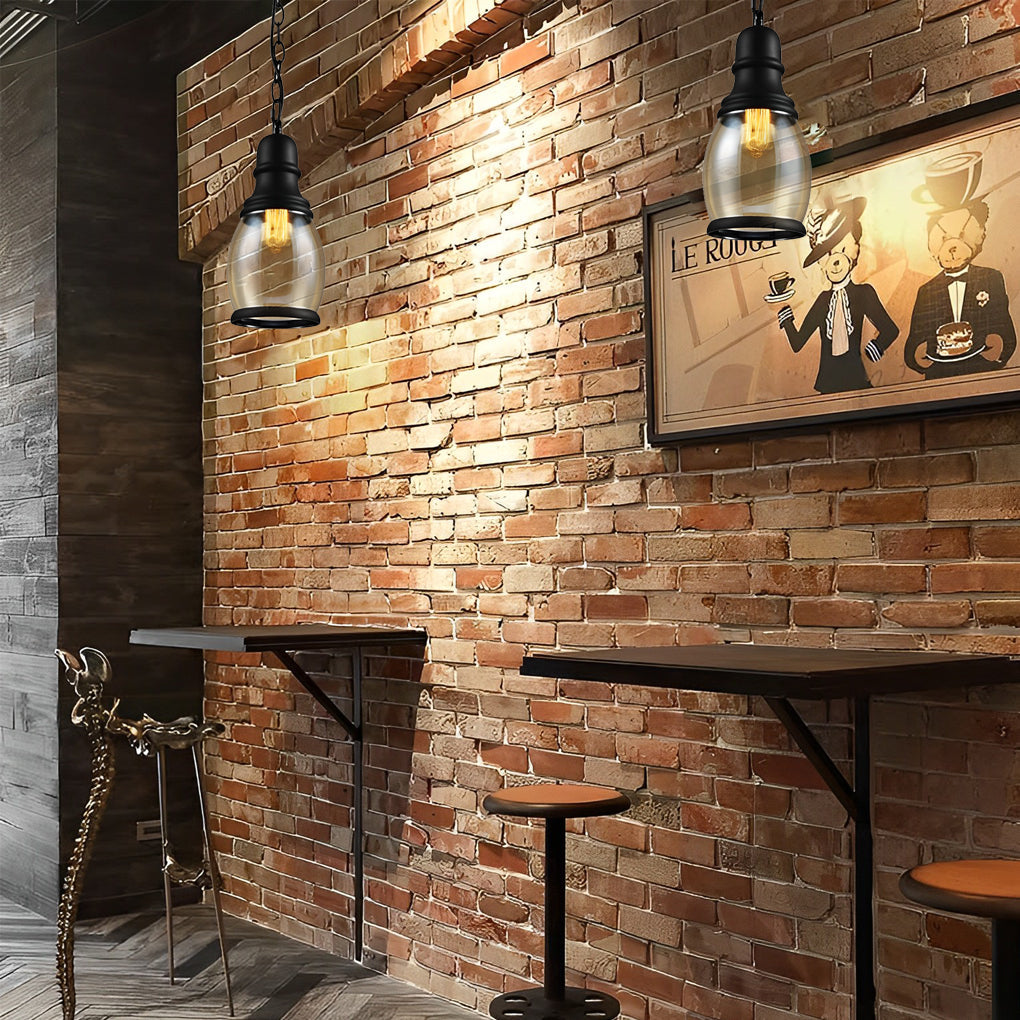 BRACKENHILL AMBER GLASS INDUSTRIAL PENDANT LAMP