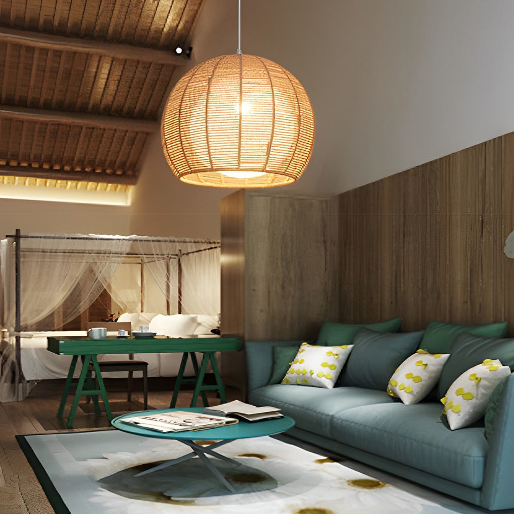 WINTHROPE WOVEN RATTAN LED PENDANT LANTERN
