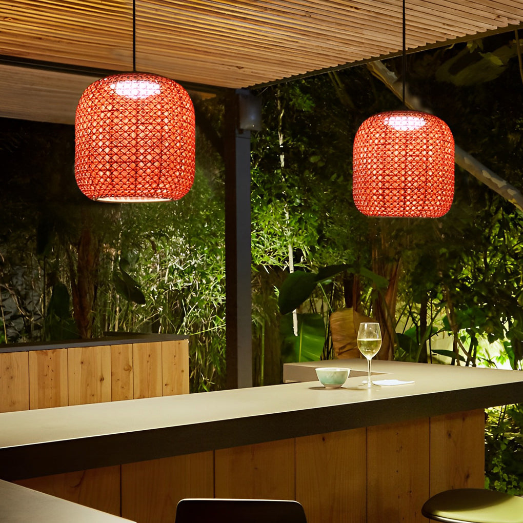 BRAMBLEWICK RED RATTAN LED OUTDOOR LANTERN CHANDELIER
