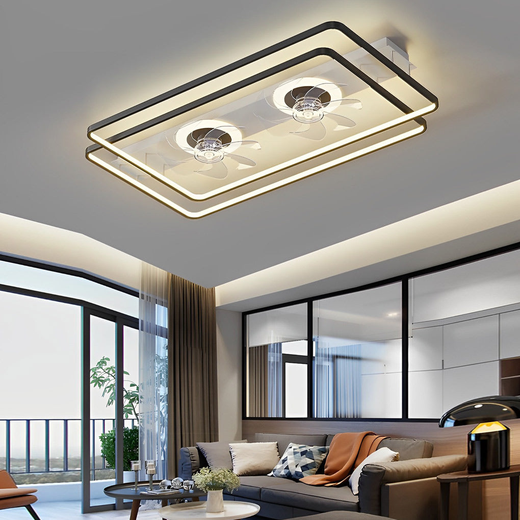 THORNBURY RECTANGULAR 3-TIER DIMMABLE NORDIC CEILING FAN LUMINAIRE WITH DUAL AIRFLOW