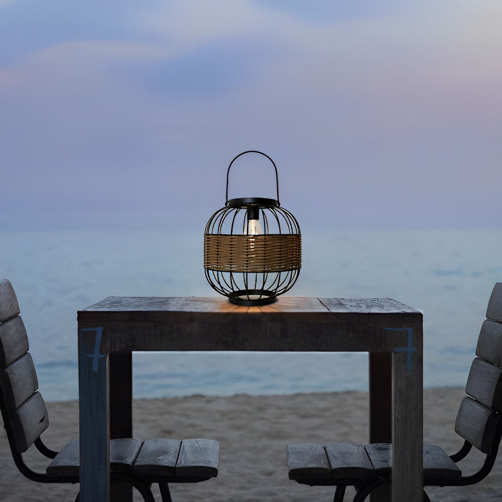 RAVENHURST WOVEN CAGE SOLAR GARDEN LANTERN