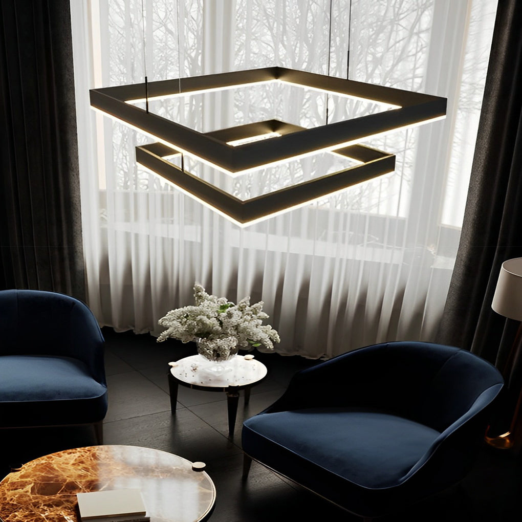 WINTHROP TRIO LAYER DIMMABLE LED SQUARE CHANDELIER WITH REMOTE