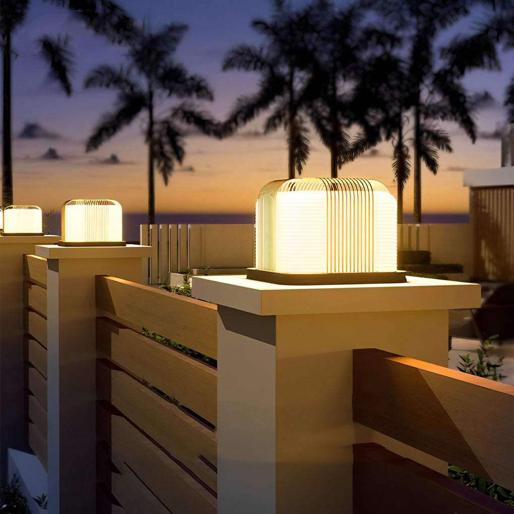 WINDSOR SQUARE SOLAR FENCE POST LANTERNS WITH WATER-RESISTANT PE SHADING