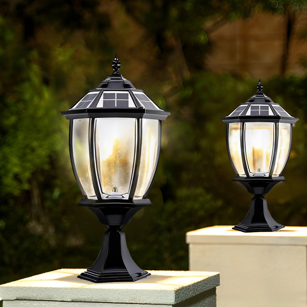 WINDSOR BLACKENED IRON SOLAR FENCE POST LANTERNS WITH REMOTE CONTROL