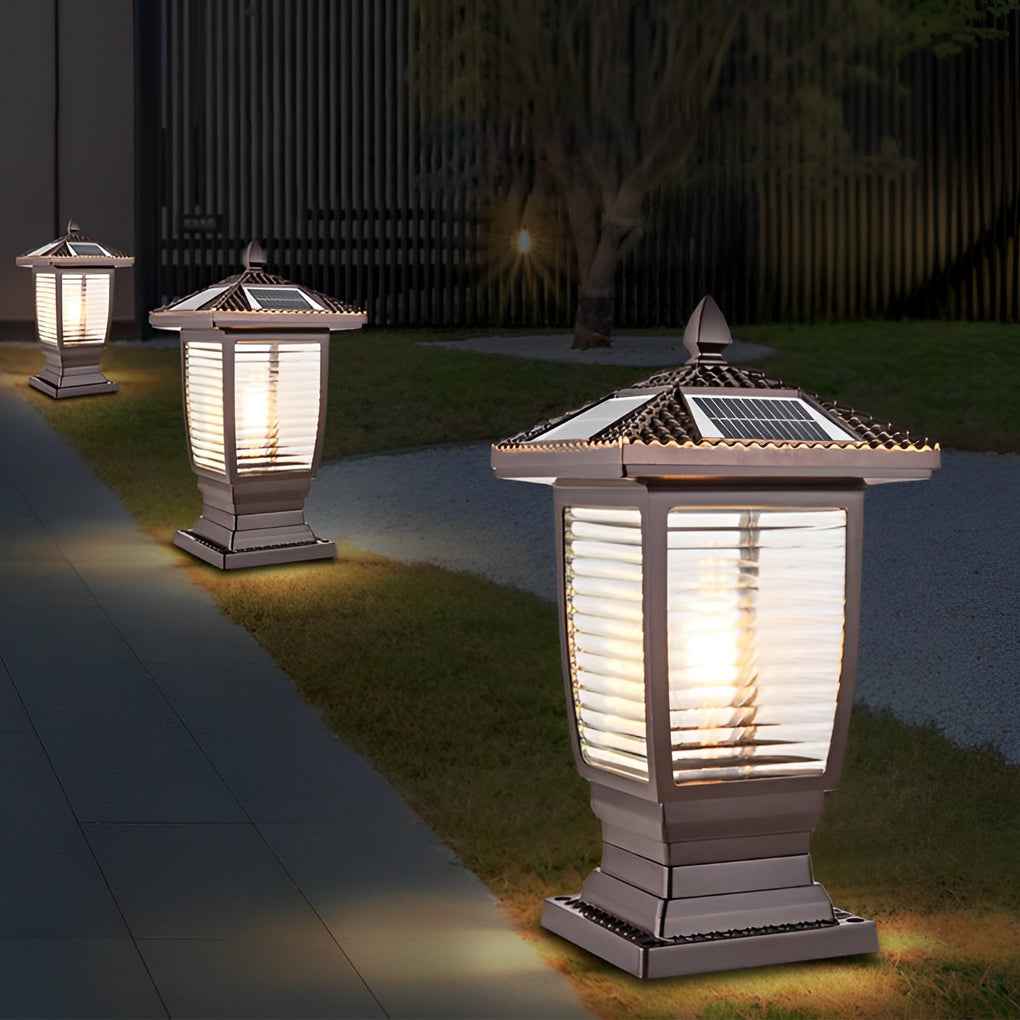 THORNBURY SOLAR-POWERED GLAZED ALUMINUM FENCE POST LANTERNS