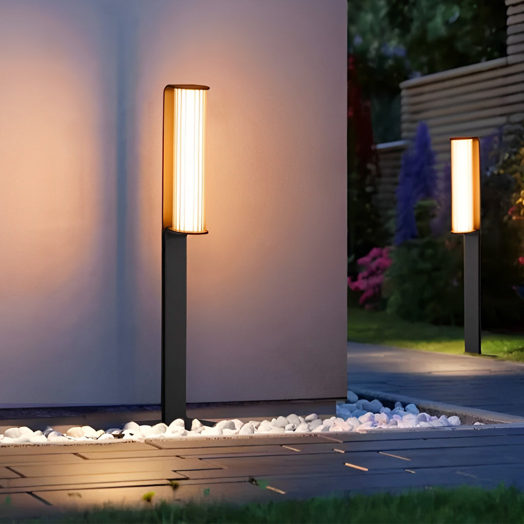 WINDSOR TWILIGHT DUAL CYLINDER PATH LIGHTS, BLACK WATER-RESISTANT OUTDOOR LANTERN