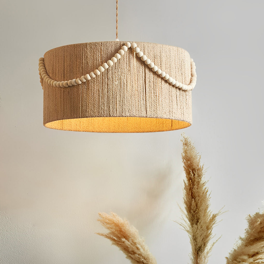 WINTERBOURNE TWISTED ROPE & WOOD BEAD PENDANT LIGHT