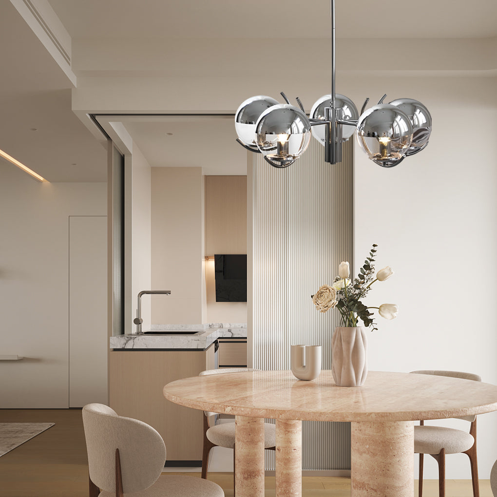 WINTHORPE POLISHED IRON & GLASS ORB CHANDELIER