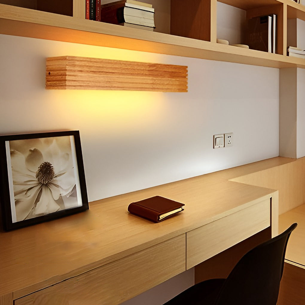 WINTHROP WOODEN RECTANGLE WATER-RESISTANT LED WALL LIGHT WITH MIRROR