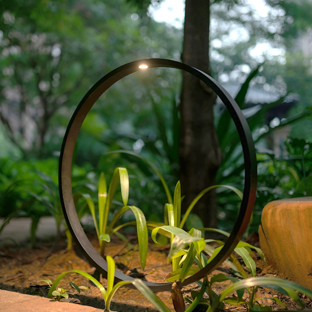 RAVENWOOD CIRCULAR COB PATHWAY LANTERN WITH MODERN BLACK RING ACCENT