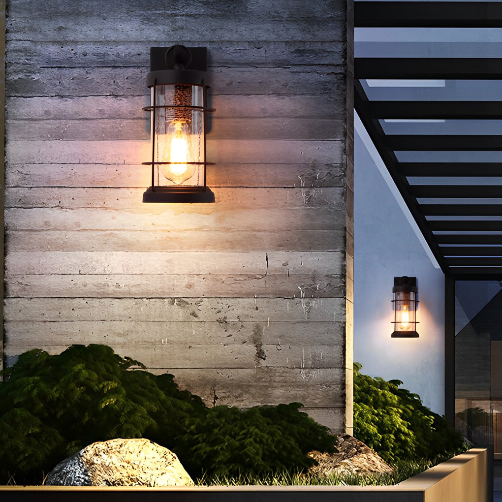 WHITBY RUSTIC IRON & GLASS OUTDOOR WALL LANTERN